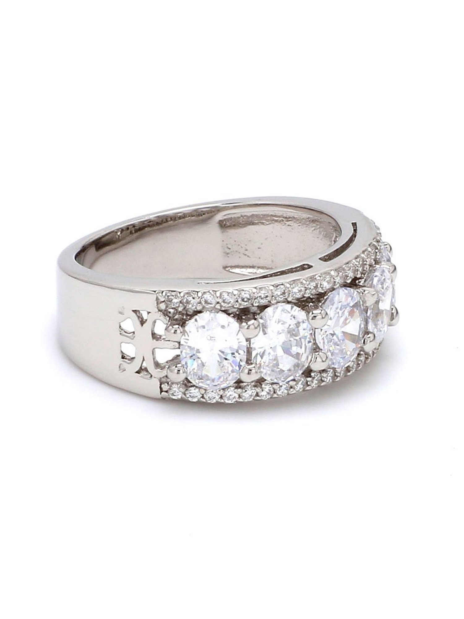 925 Silver 1 Carat American Diamond Classic Halo Engagement Ring for Women & Girls