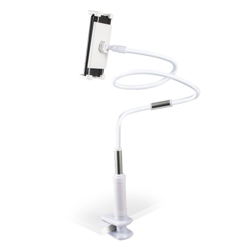 [Upgraded] Insten Phone Holder Stand Lazy Gooseneck Mount 50" Long Arm Aluminum Flexible 360 Clamp Clip for iPhone Cell Phone Tablet Bed Desktop White