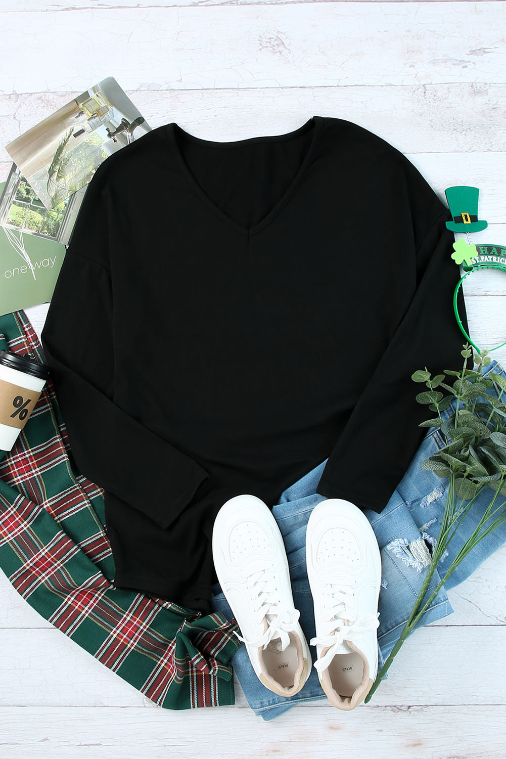 Blank Sweatshirt - Black Casual V Neck Long Sleeve Shirt Customized
