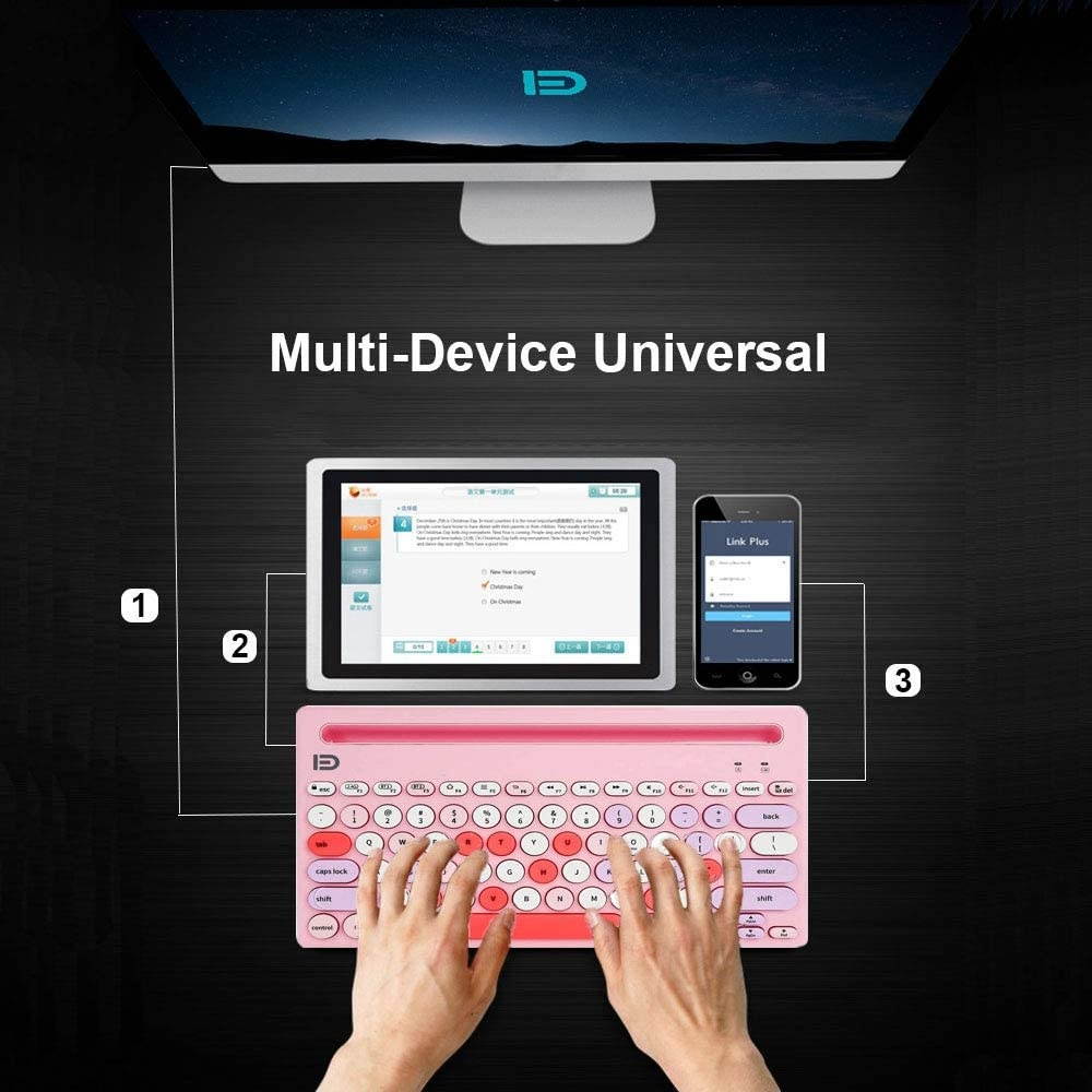 Wireless Bluetooth Keyboard, Attoe Dual Mode Multi-Device Cute Portable Slim Wireless Keyboard with USB Nano, 20m Connection Distance for Tablet PC Windows Android iOS Mac (Pink)