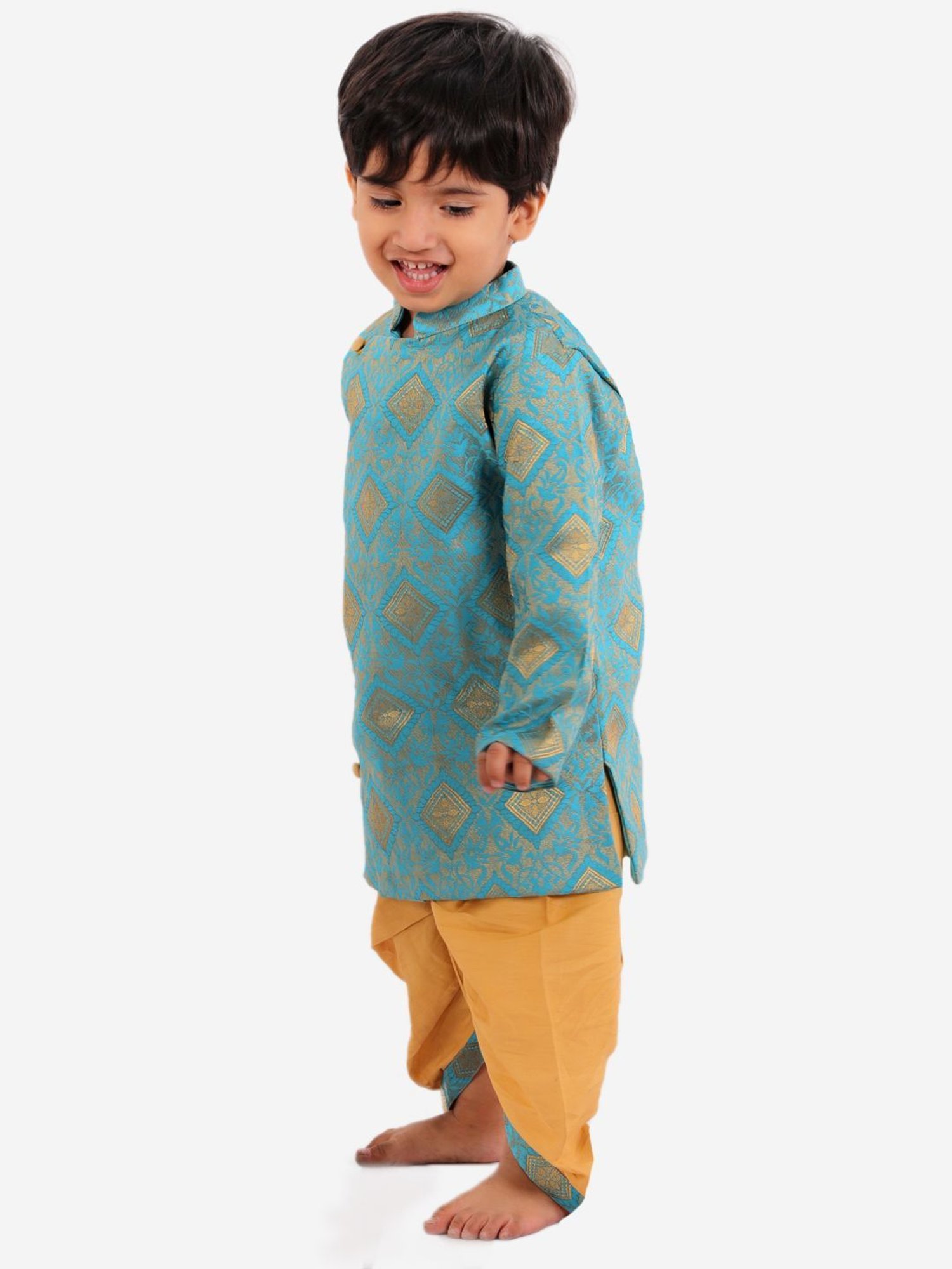 Little Bansi Kids Royal Blue Cotton Embellished Sherwani Set