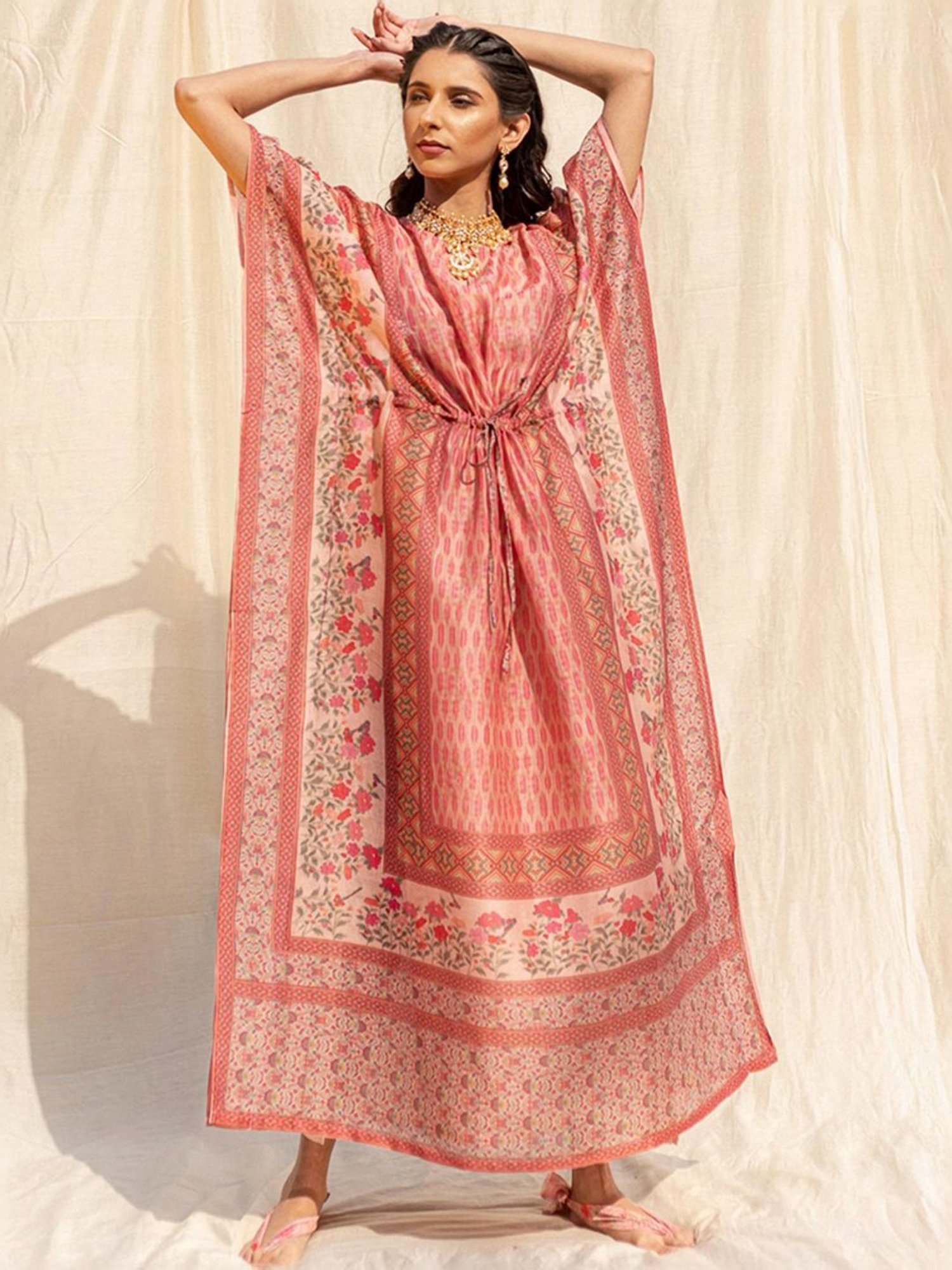 Artagai Beige Co-Ord Set with Notch Collar Kurta and Straight Pants