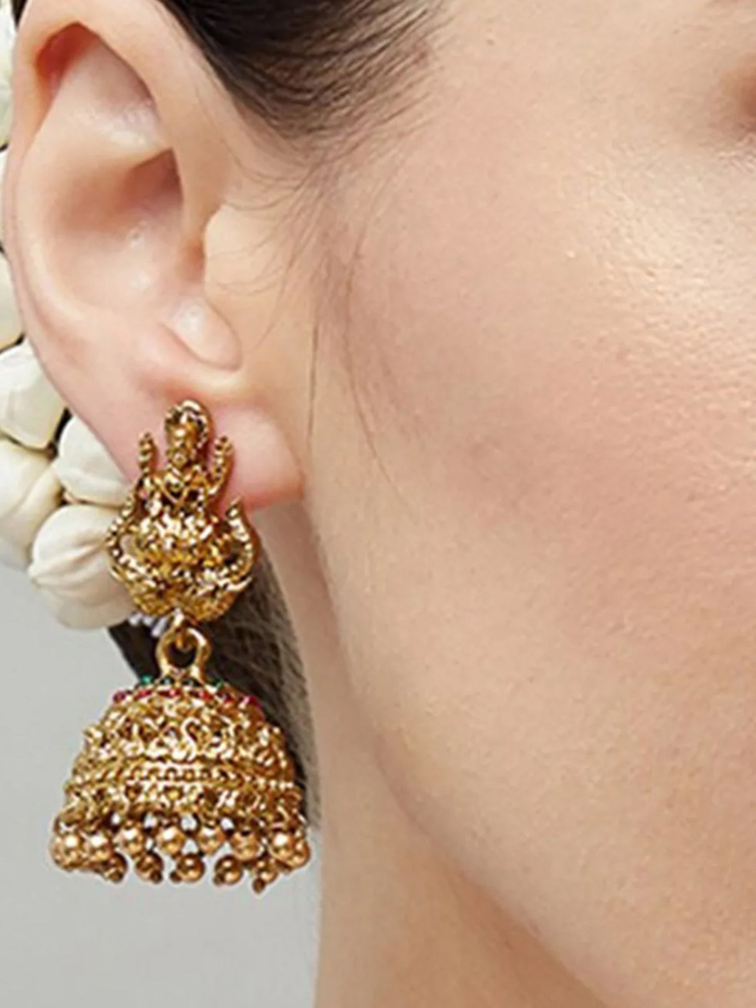 Fida Lakshmi Temple Stone Red and Golden Jhumki