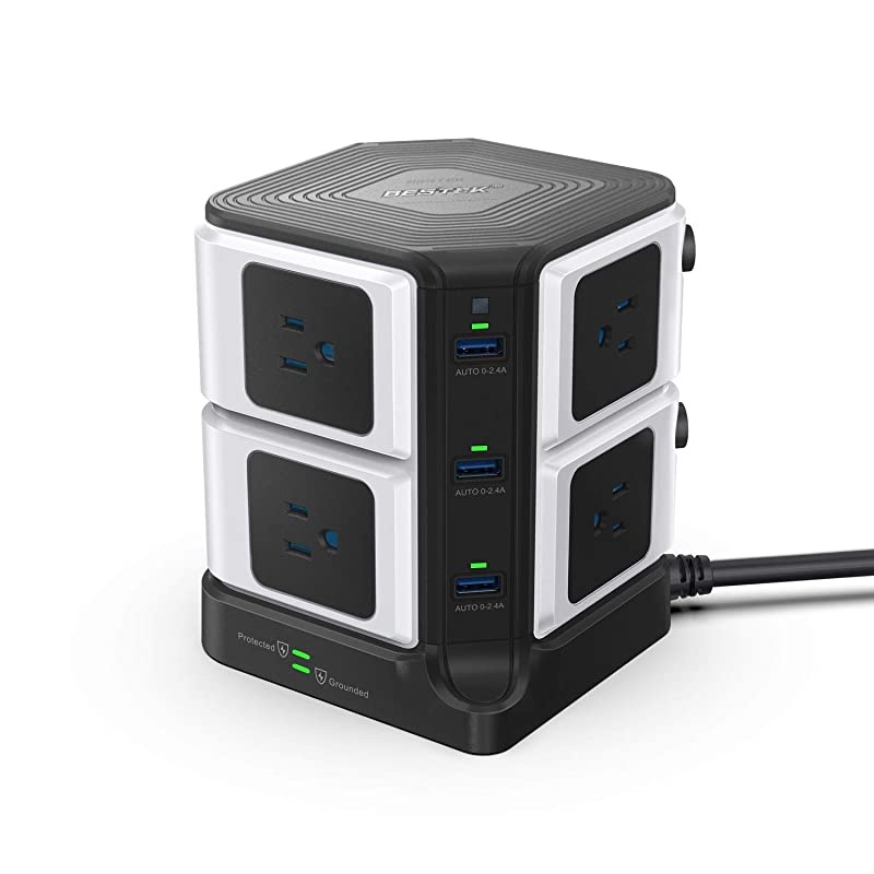 Long Cord Surge Protector Power Strip with USB 8-Outlet and 40W/8A 6 USB Charging Station,1500 Joules,12 Feet Cord,ETL Listed