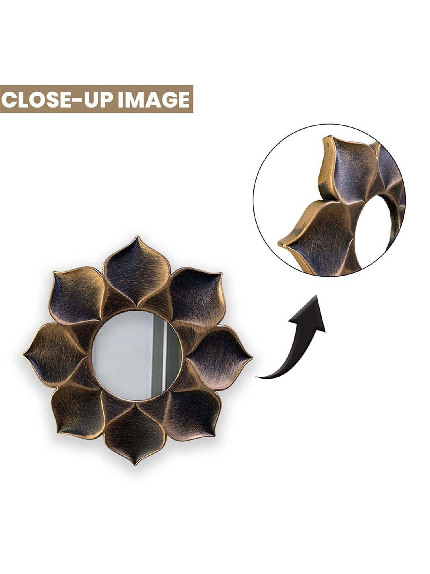 Art Street Brown Plastic Lotus Petal Decorative Wall Mirror - Set of 2