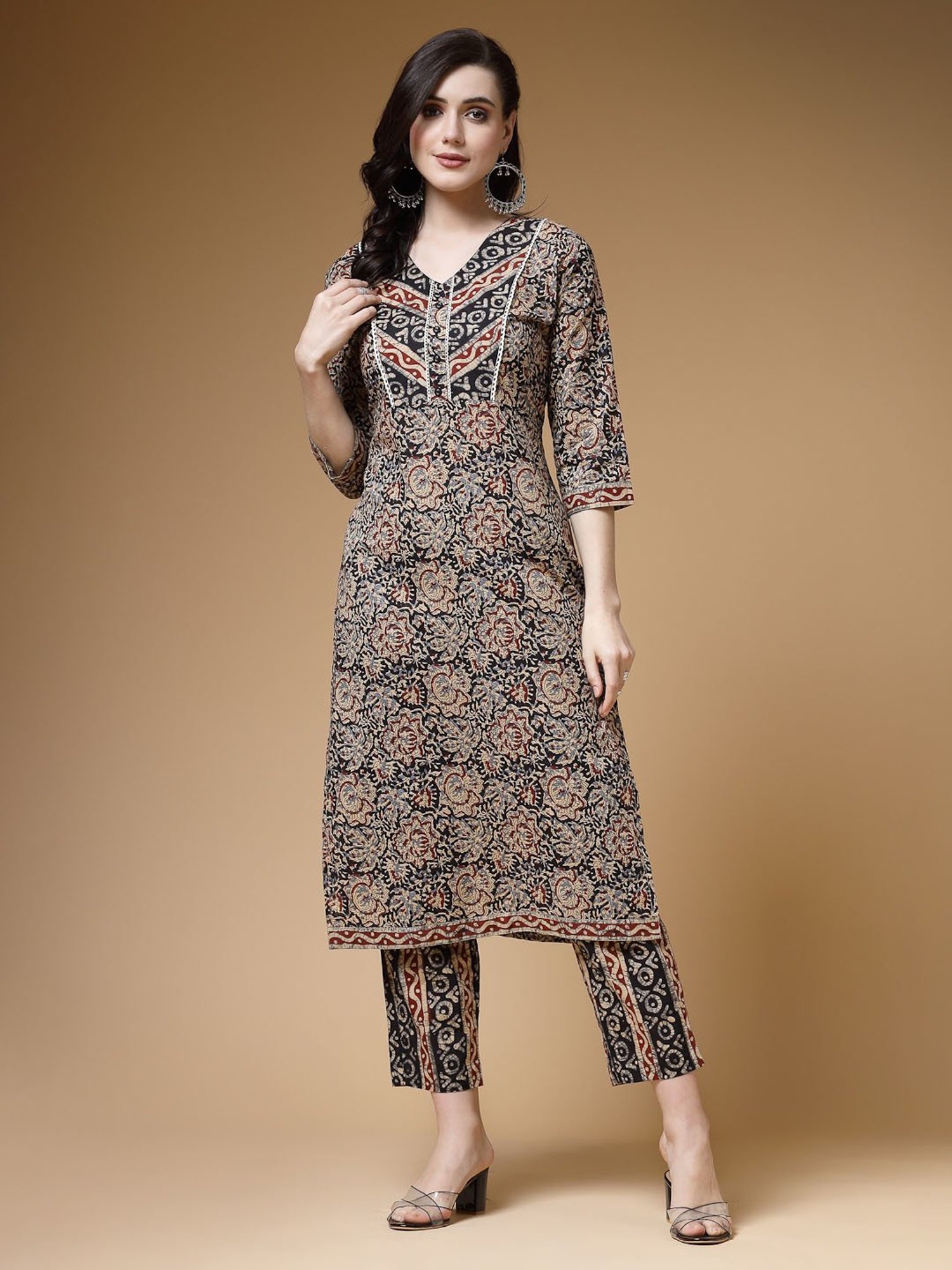 Indibelle Black Cotton Printed Straight Kurta