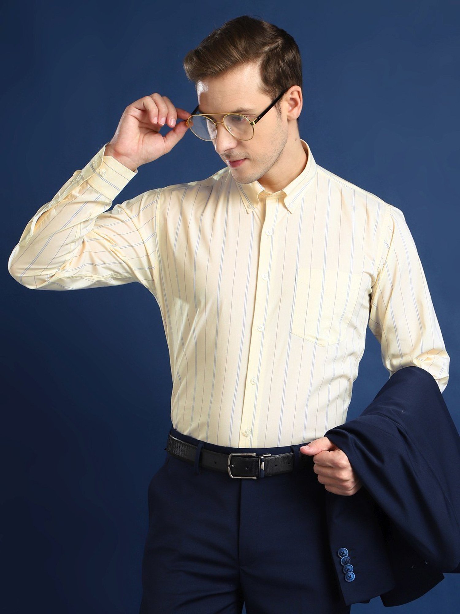 Hancock Cream Cotton Slim Fit Striped Shirt