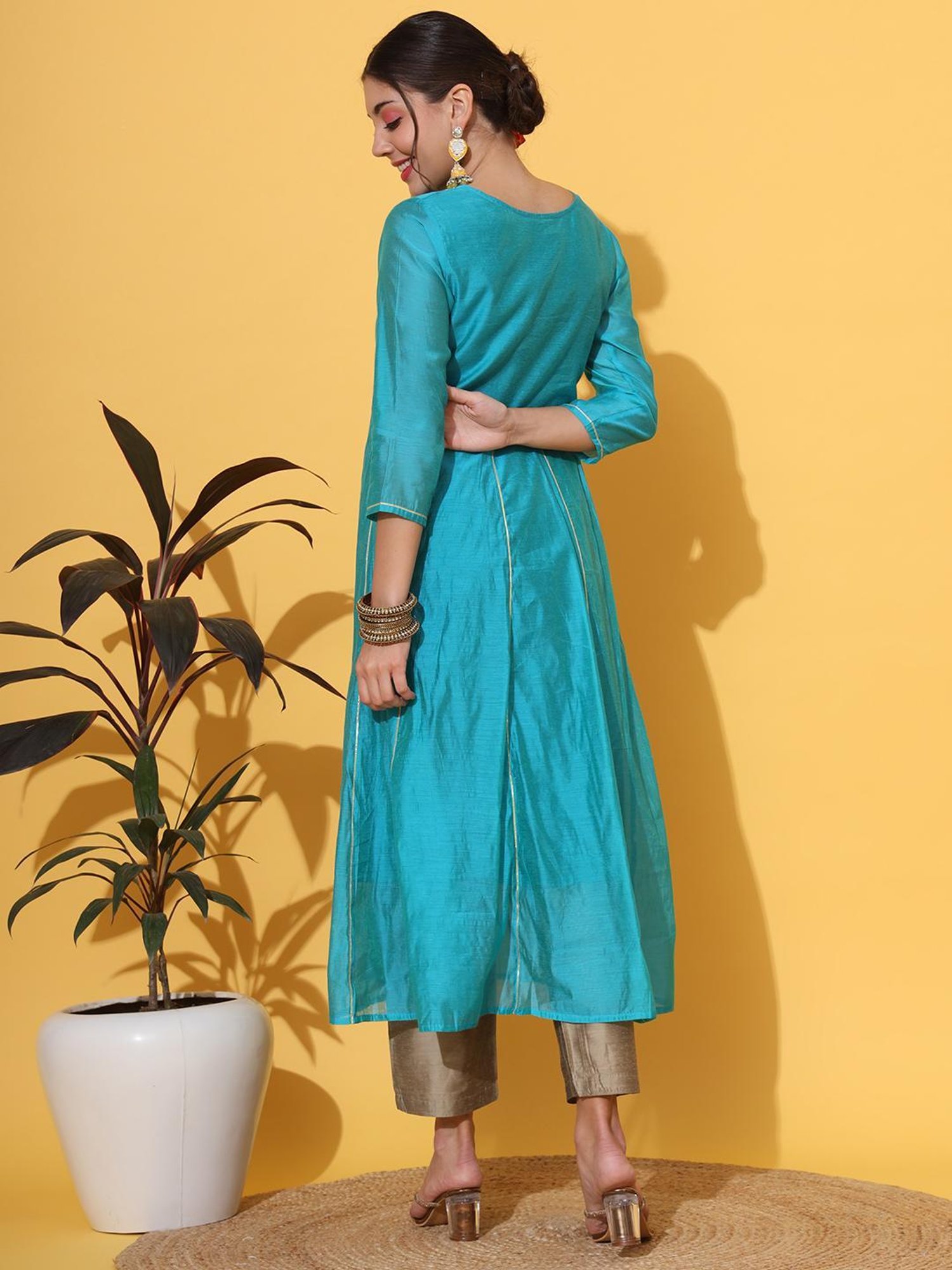 DECKEDUP Turquoise Regular Fit Kurta With Pants
