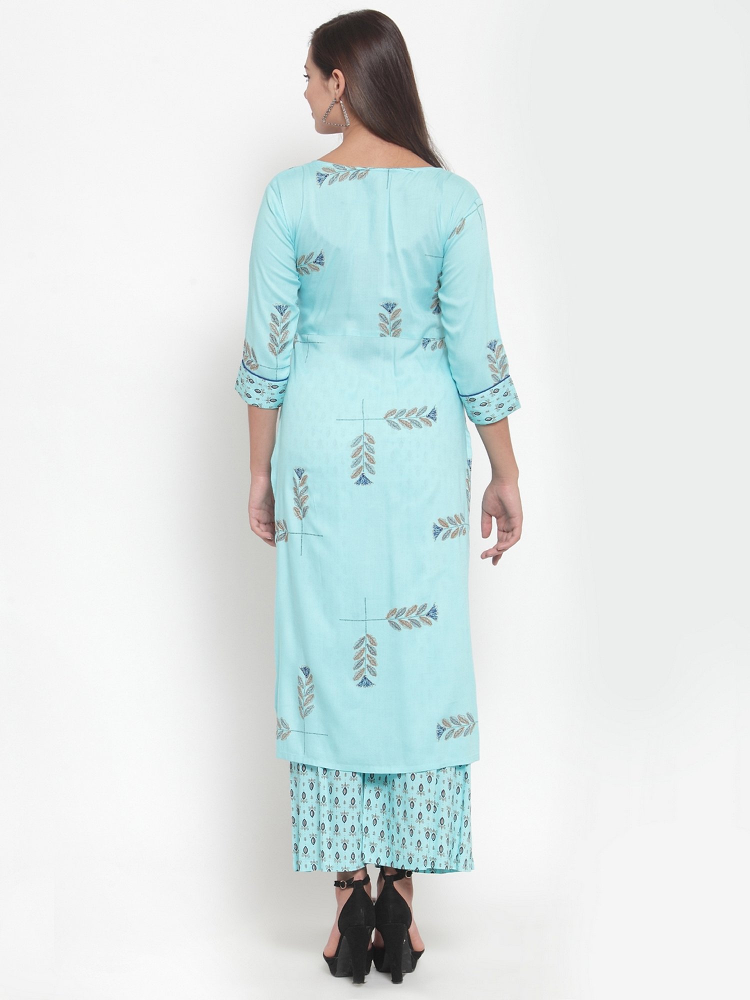 Indibelle Blue Printed Straight Kurta