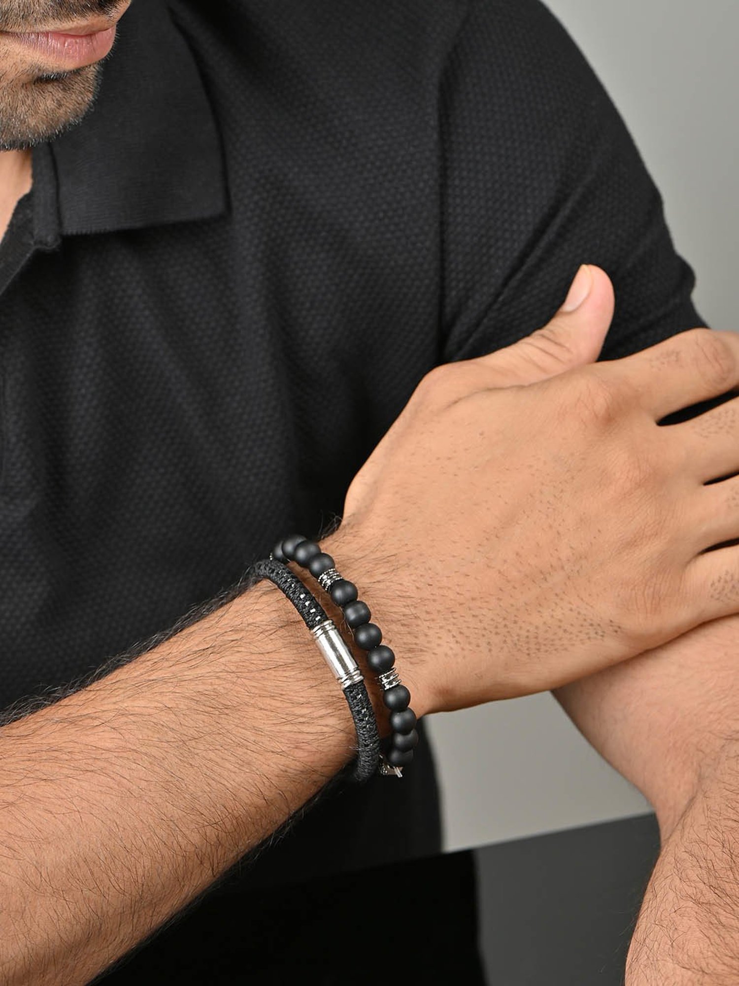 The Bro Code Black Set of 2 Metal with Beaded Bracelet for Men