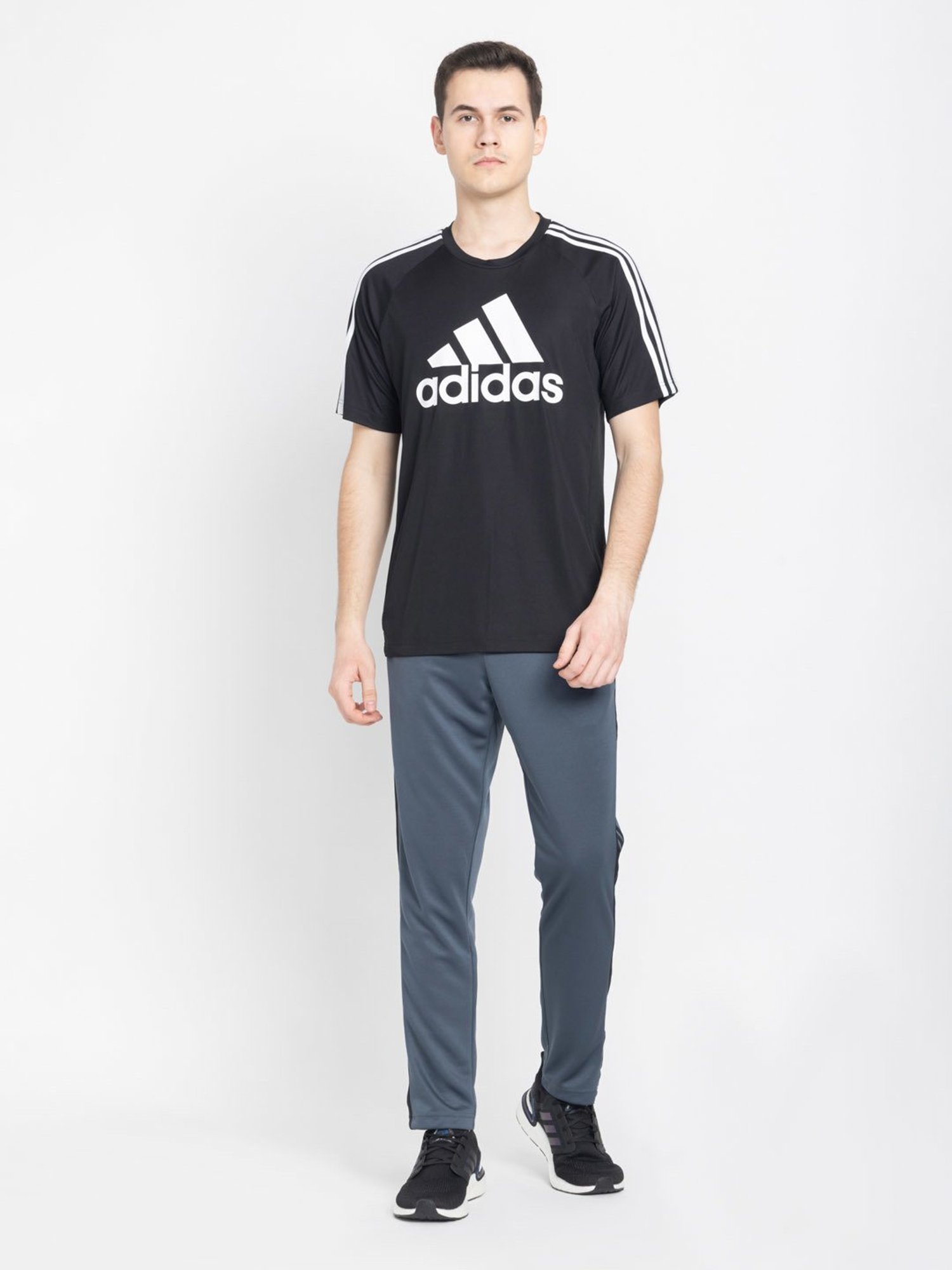 Adidas Black Regular Fit Logo Printed Sports T-Shirt