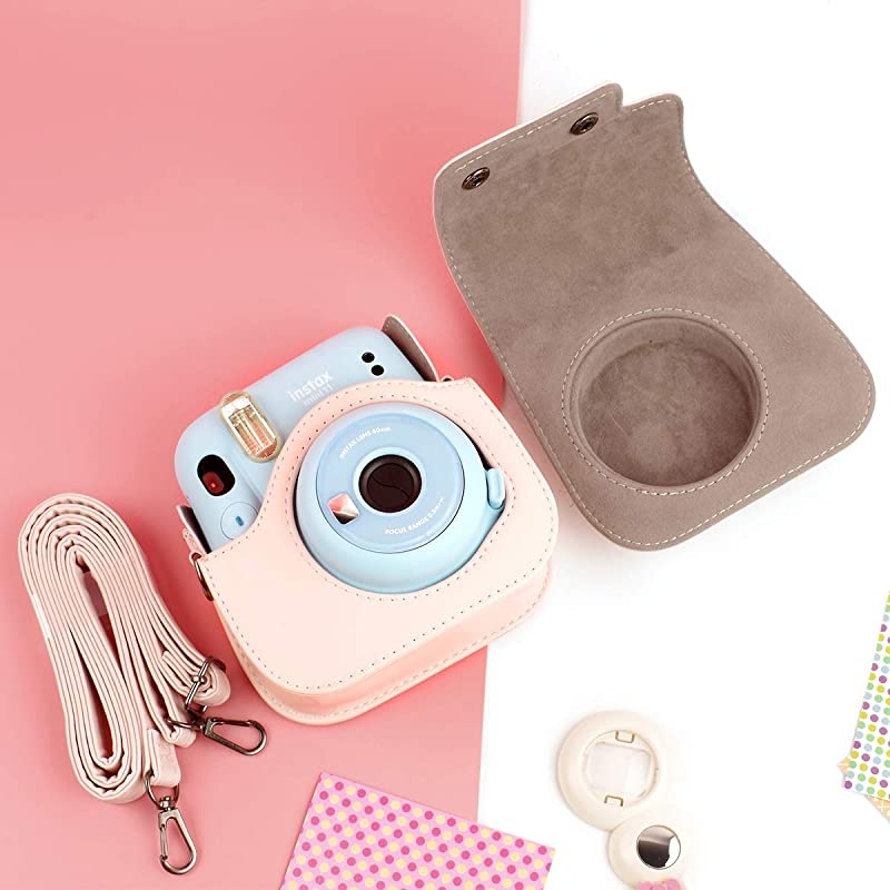 Portable Case Compatible with Fujifilm Instax Mini 11 Instant Camera with Accessories Pocket and Adjustable Strap - Blush Pink