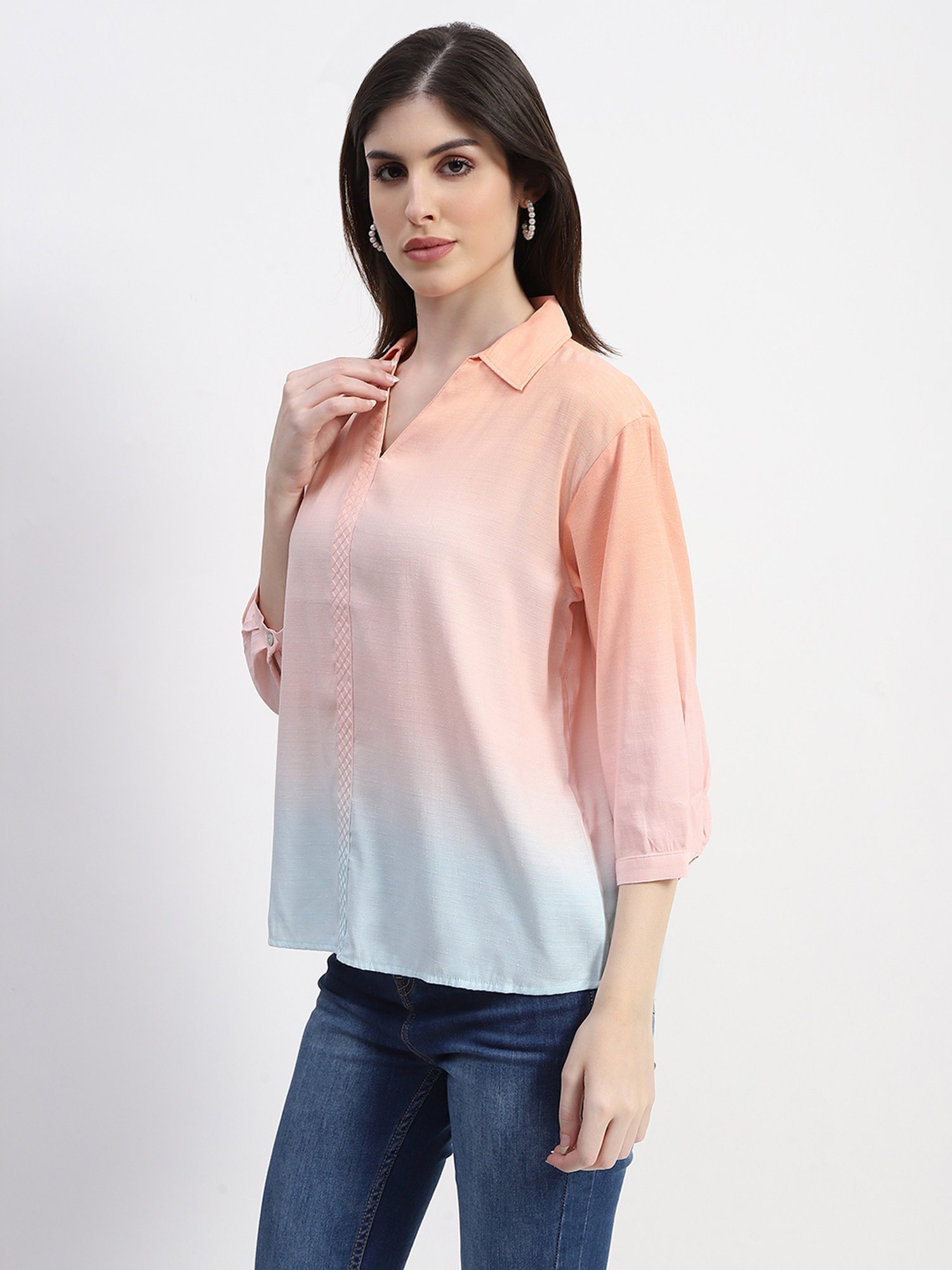 MADAME Orange & Blue Textured Top