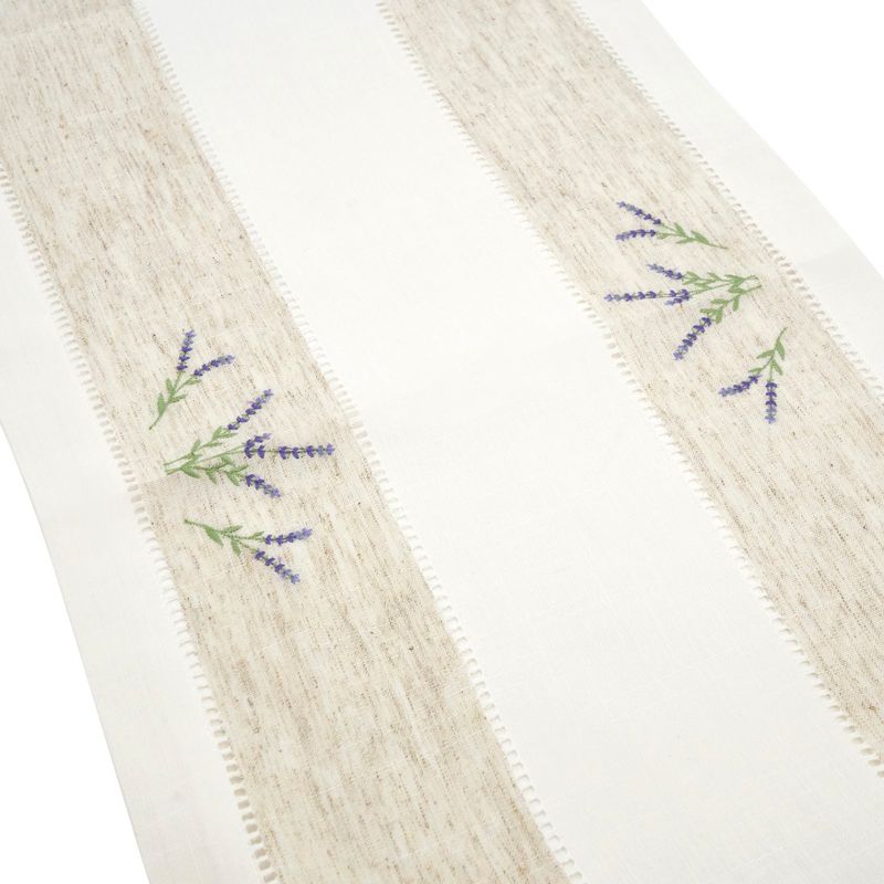 Saro Lifestyle Embroidered Lavender Hemstitch Runner, 15"x70", Ivory