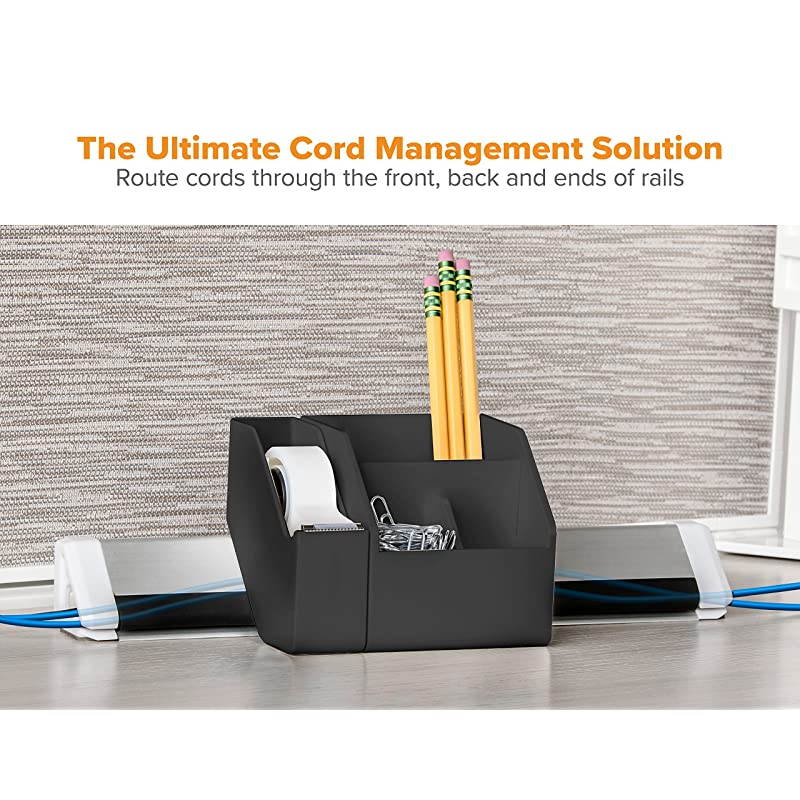 Konnect 5Piece Desktop Organizer Kit Includes Cable Management Rail Charging Phone Dock Tape Dispenser Sticky Notes Storage Bin Black KTCKIT1BLK