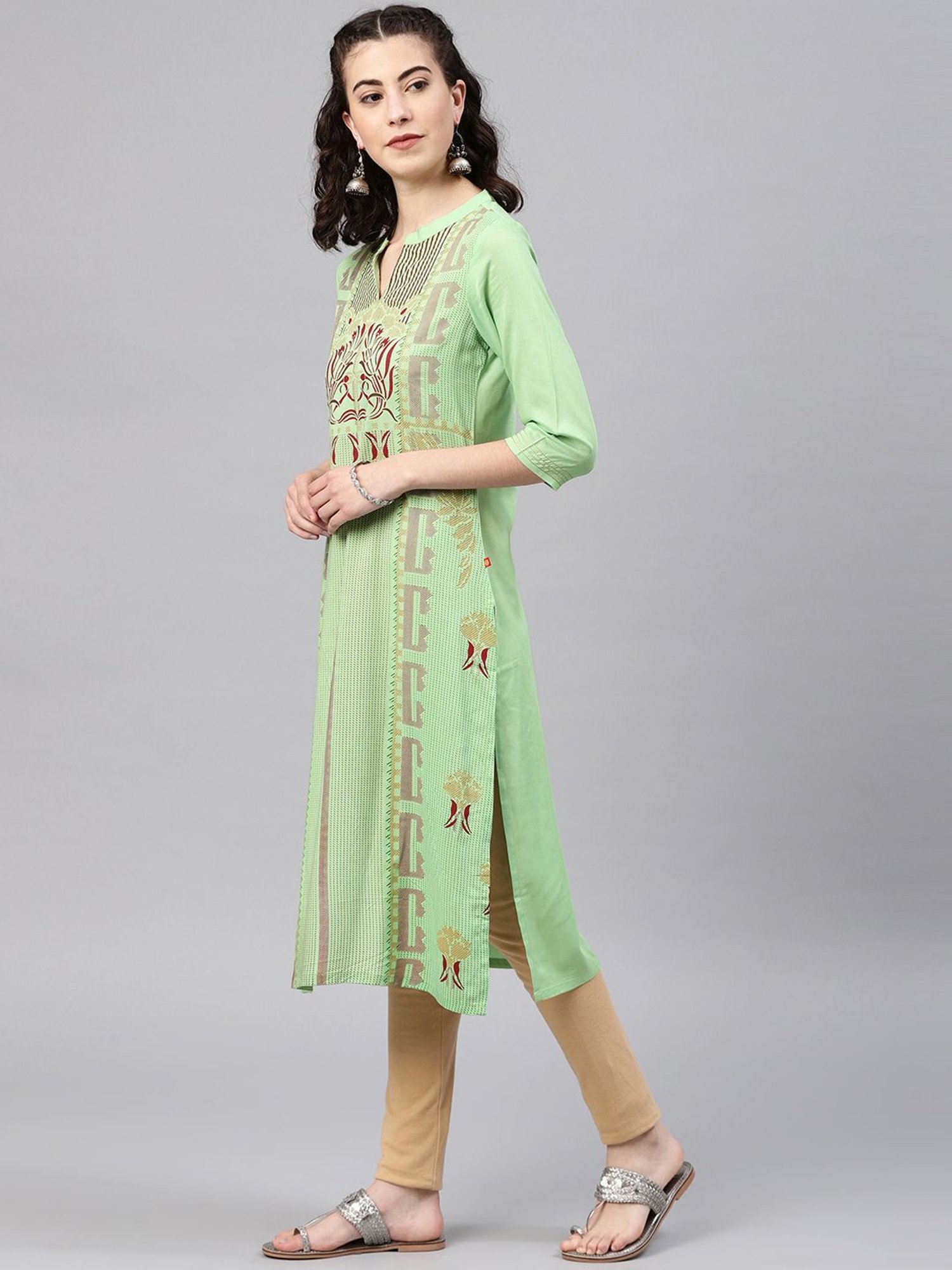 Alena Green Printed Straight Kurta