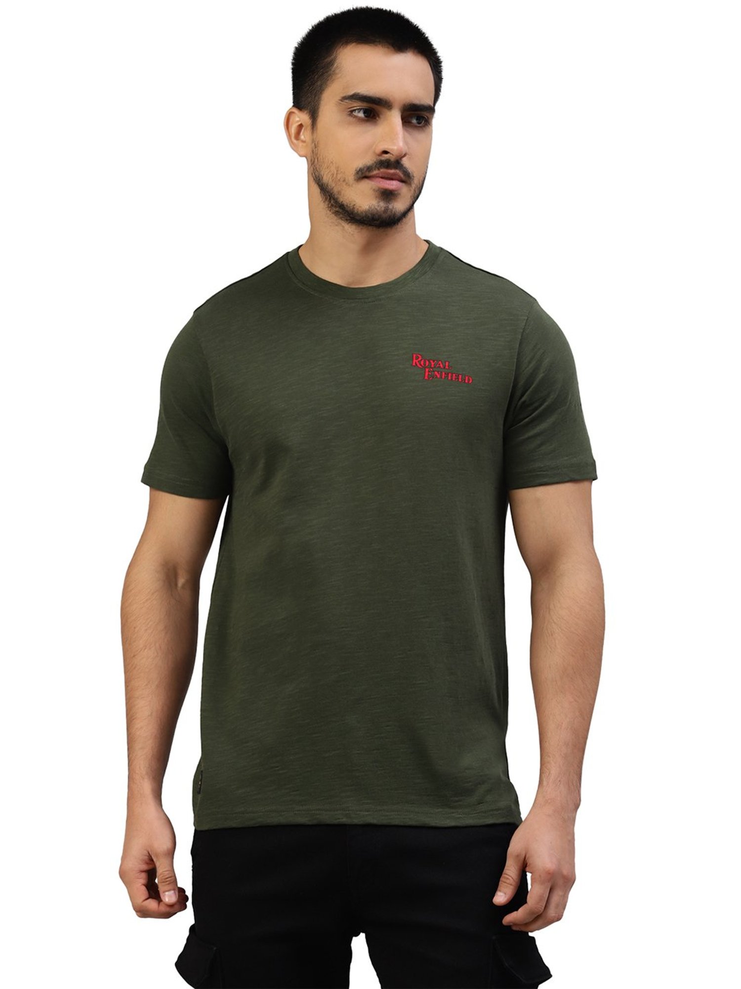 Royal Enfield Peak Pursuit Dark Olive Regular Fit Printed Crew T-Shirt