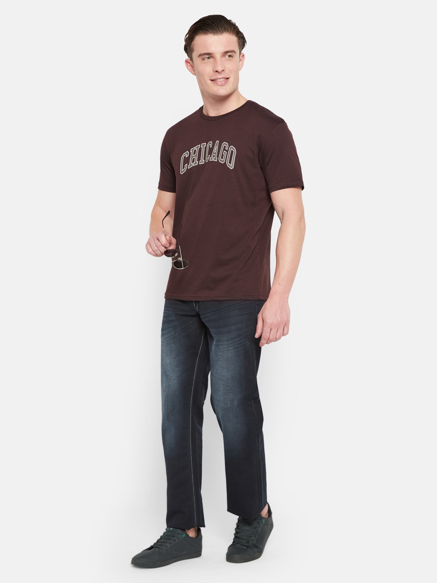 Octave Wine Regular Fit Graphic Print Crew T-Shirt