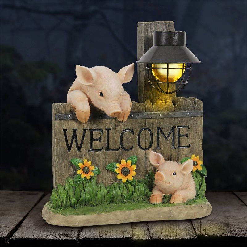 Resin Solar Pig Welcome Sign Statue Pink - Exhart