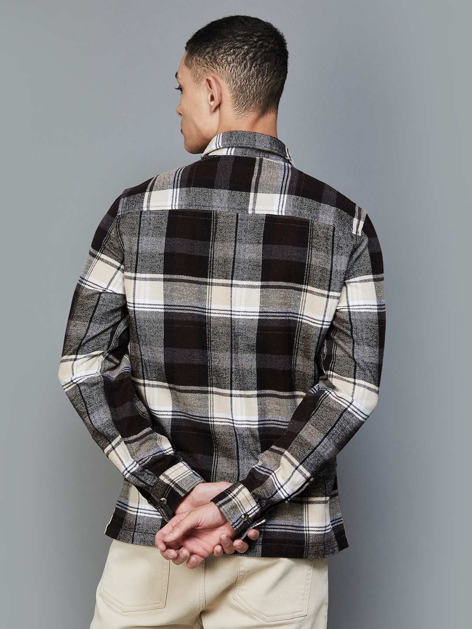 BOSSINI Beige Cotton Regular Fit Checks Shirt