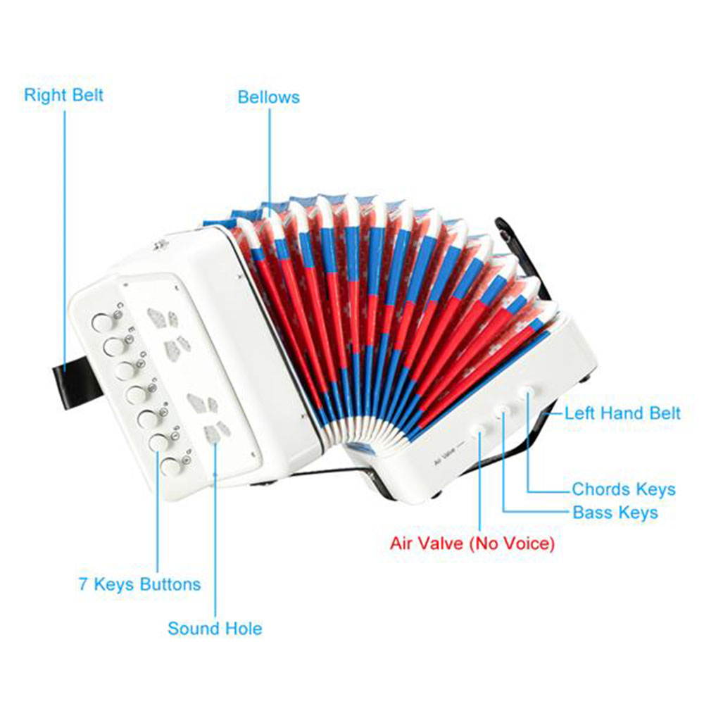 7-Key 2 Bass Kids Accordion Children's Mini Musical Instrument Easy to Learn Music White