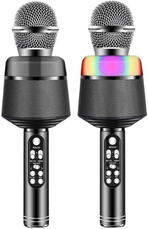 Wireless Microphone with Flashing Lights Portable Handhold Mic Speaker Cardioid for Mobile Phone Singing Music Apps DSP Chip