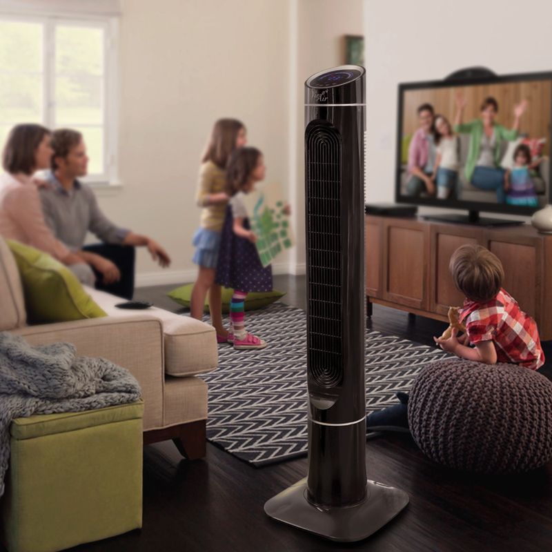 Vie Air 50 Inch Luxury Digital 3 Speed High Velocity Tower Fan with Fresh Air Ionizer and Remote Control in Black