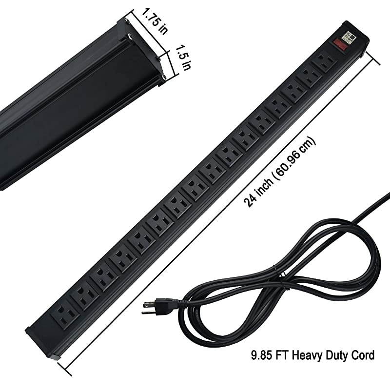 Outlets Power StripHeavy Duty Metal Socket Power Strip with 98ft Long Cord and Power SwitchMounting Brackets IncludedWorkshopIndustrial useBlack