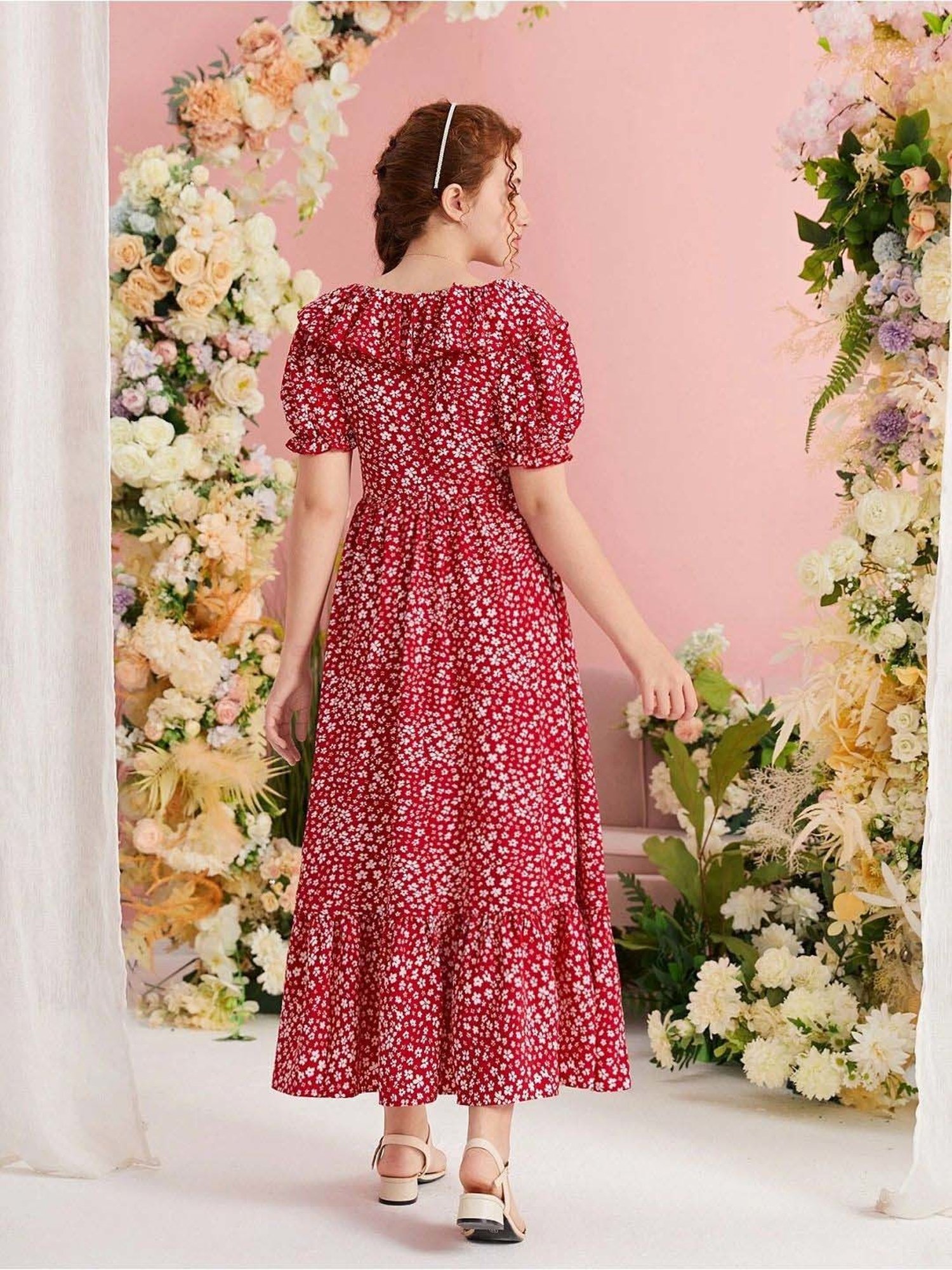 Bolly Lounge Girls Ruby Red Floral Dress