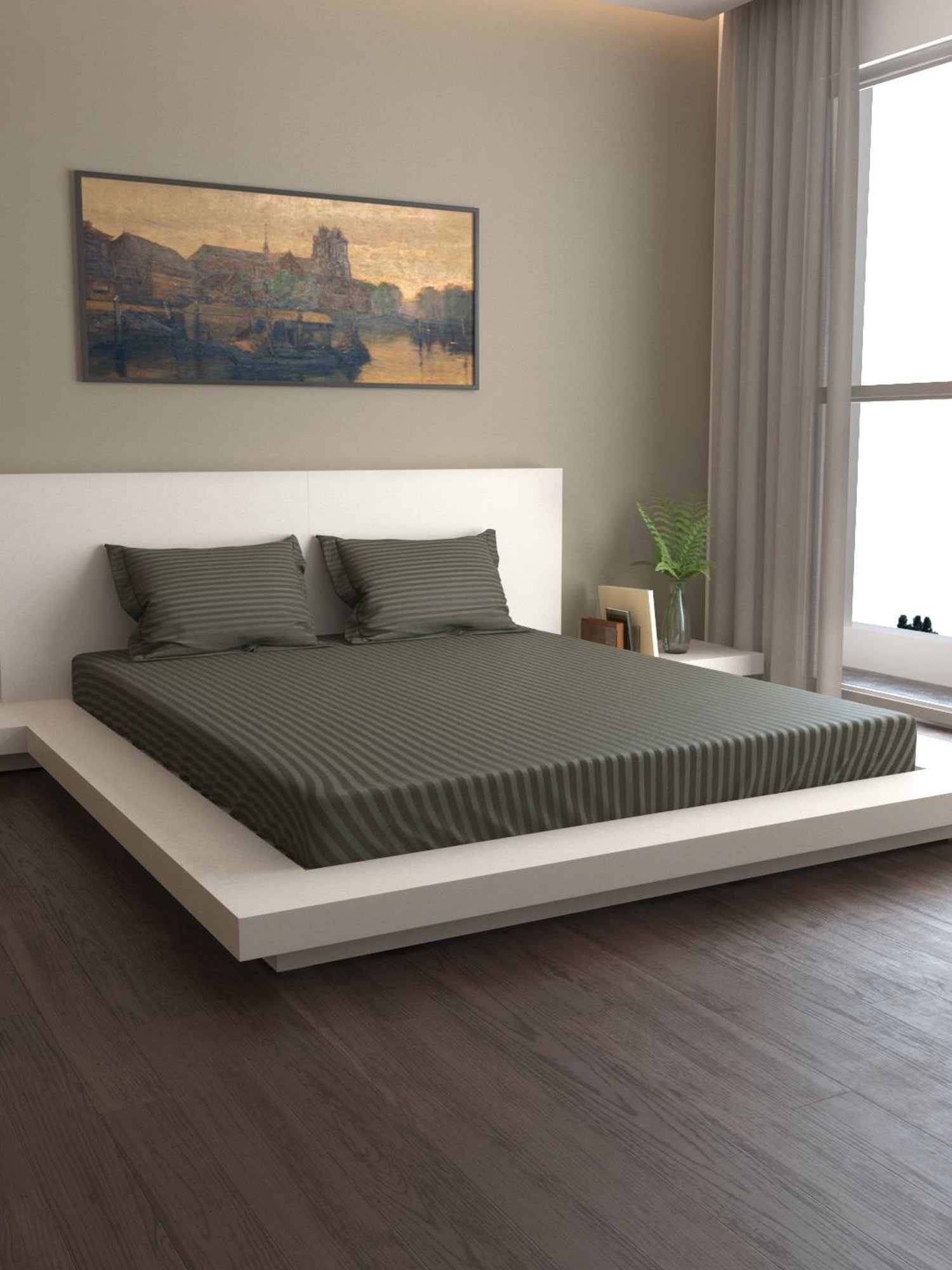 Mark Home Premium Stripes 400 TC Grey Bed Sheet Set