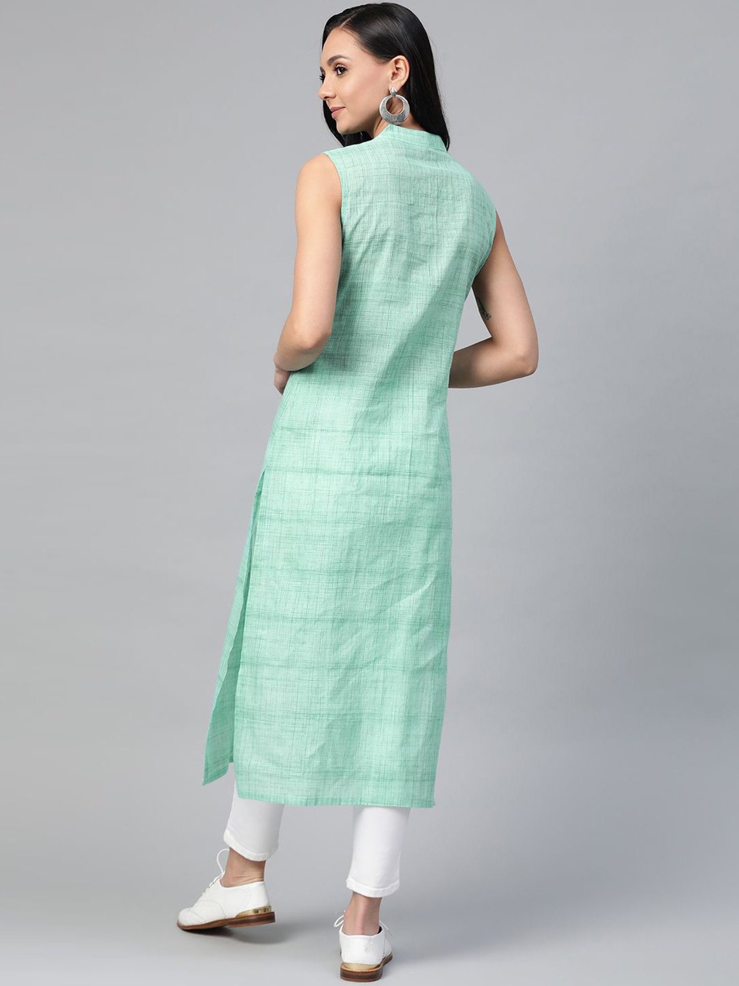 Jompers Green Cotton Woven Pattern Straight Kurta