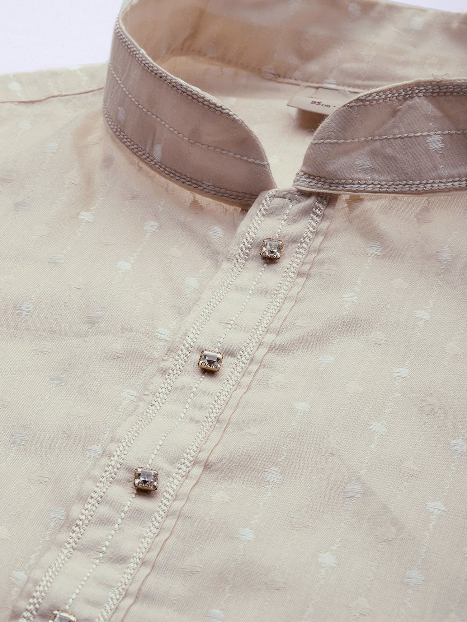 Manthan Light Beige & White Regular Fit Self Design Kurta & Pyjamas Set