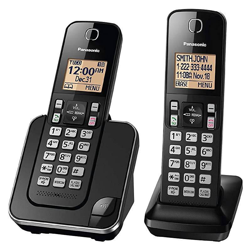 Expandable Cordless Phone System with Amber Backlit Display 2 Handsets KXTGC352B Black