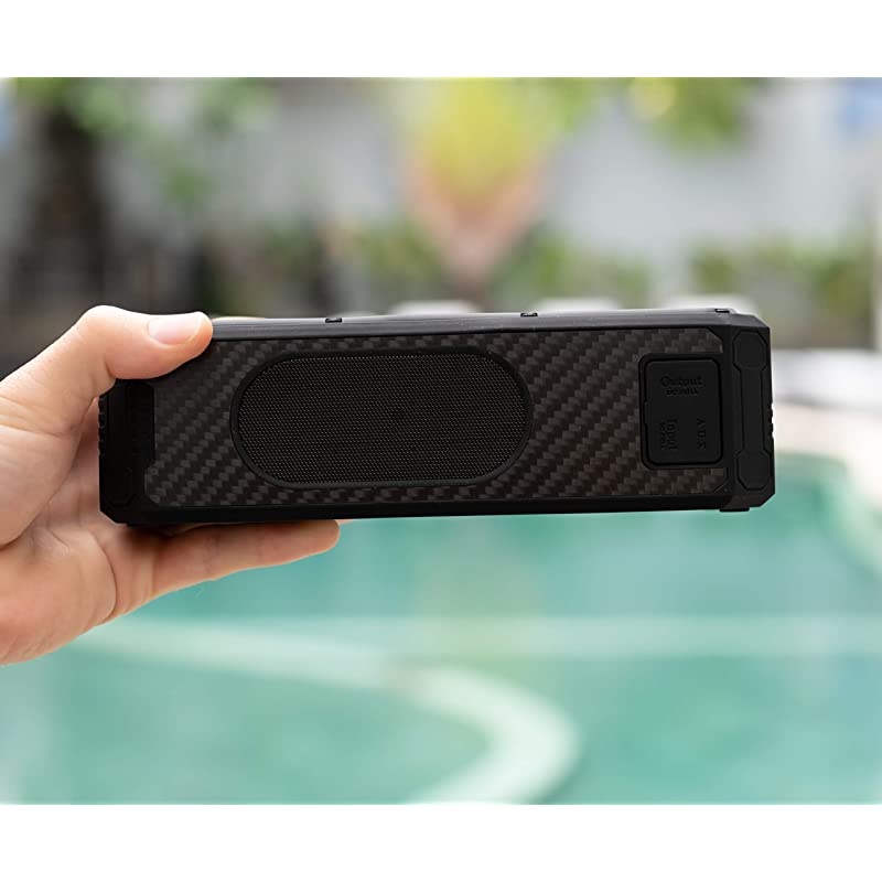 Solar Speaker - Solar Powered Portable Bluetooth Speaker with Carbon Fiber Exterior, 60 hrs Music Playtime, Phone/Tablet Charging Capability, Water Resistant Splash Proof by  Shop (Black)