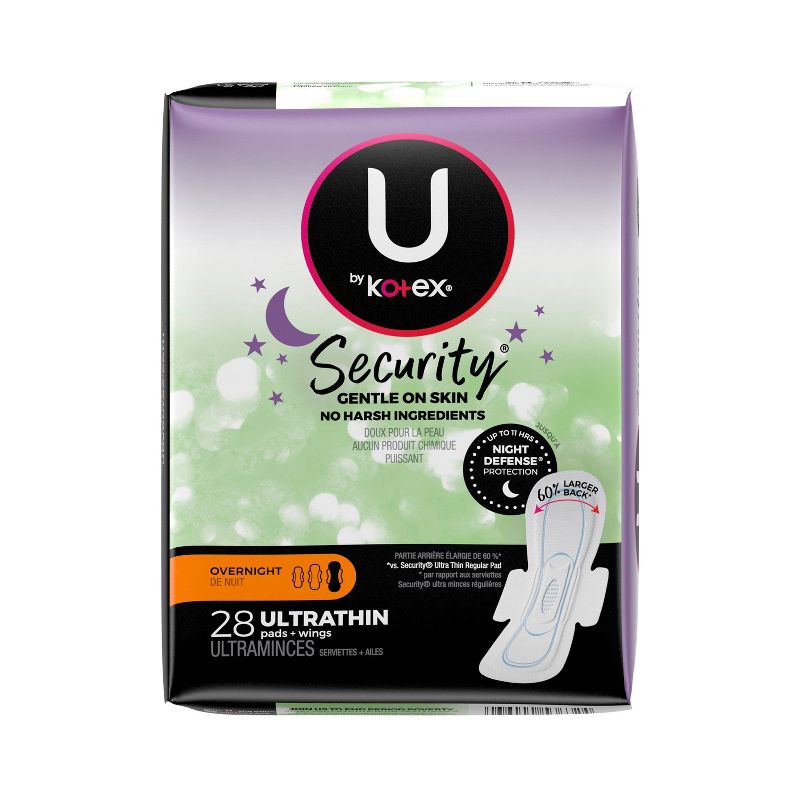 U by Kotex Security Ultra Thin Overnight Feminine Pads with Wings - 28ct