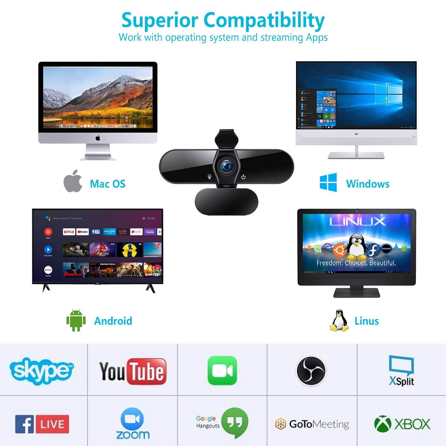 Webcam 1080P,AutoFocus 4K Webcam with Microphone,120 Degree Angle View Web Camera with Privacy Cover,Tripod for Windows,Mac iOS,Video Conference,Online Classes,Game Live,Zoom,MSN and Skype