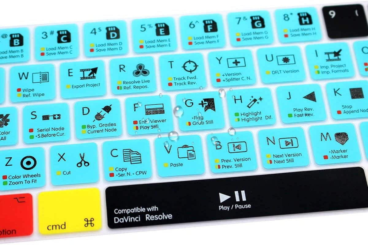 HRH Davinci Resolve Shortcuts Hotkey Silicone Keyboard Cover Skin for MacBook New Pro with Touch Bar 13 Inch and 15 Inch(A2159/A1989/A1706,A1990/A1707) 2019 2018 2016 2017 Release US Version