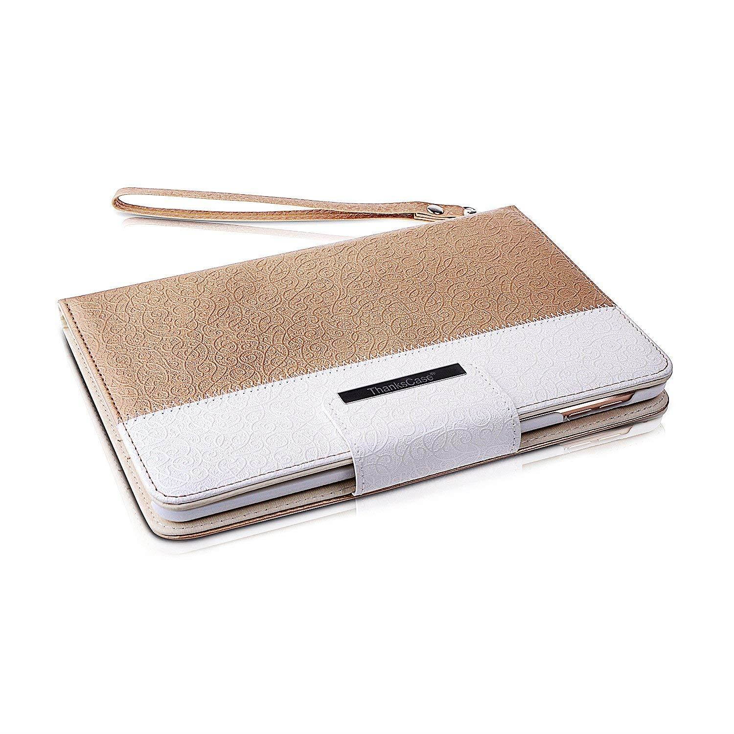 iPad Mini 4 Case,Thankscase Rotating Case Cover for Ipad Mini 4 with Wallet and Pocket with Hand Strap with Smart Cover Function for iPad Mini 4 2015 (Gold)