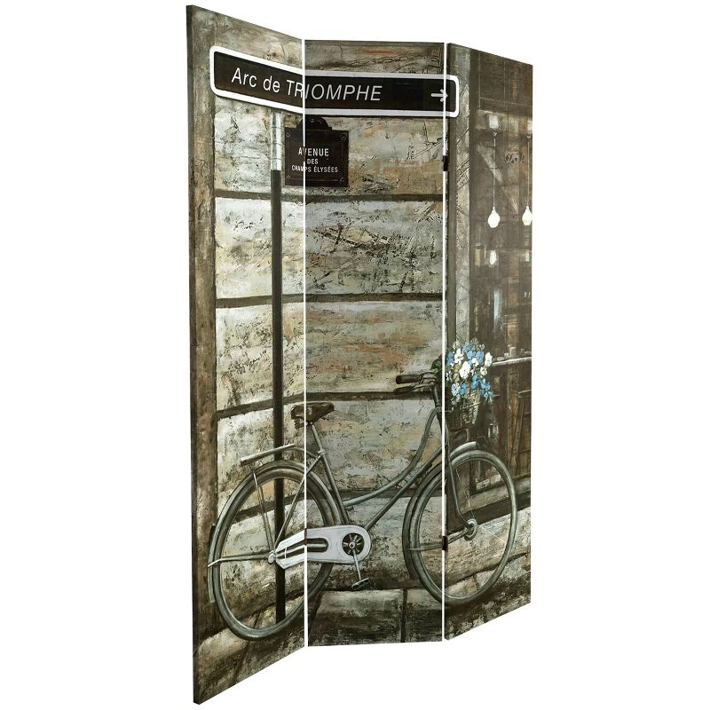 6" Double Sided Parisian Bicycles Canvas Room Divider Gray - Oriental Furniture