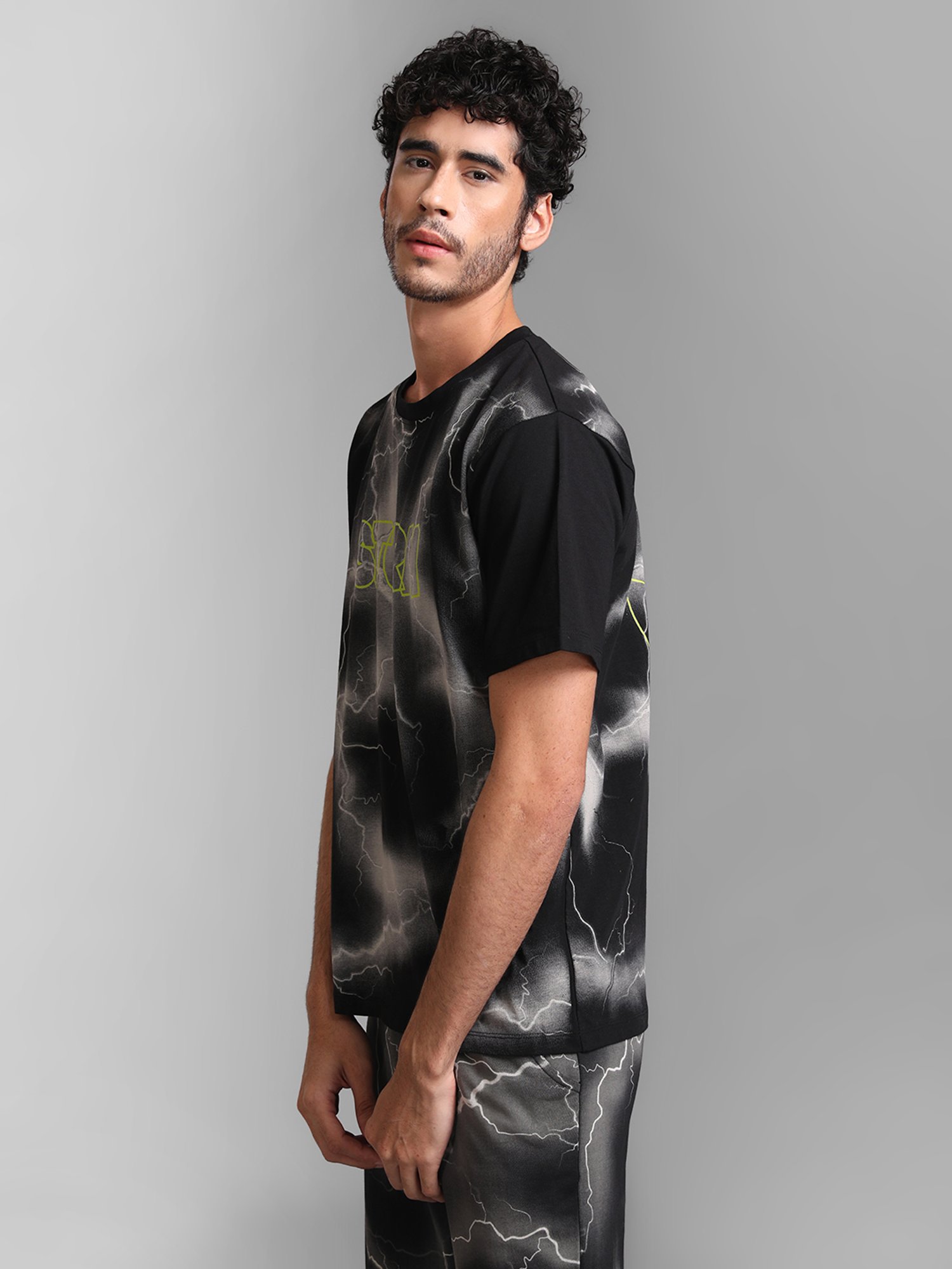 Kazo Charcoal Regular Fit Printed Crew T-Shirt