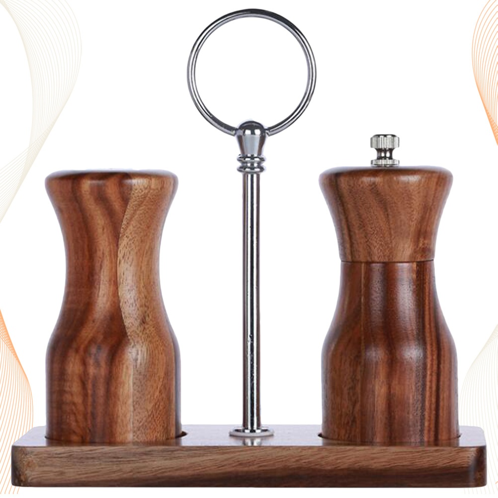 1 Set Pepper Grinder with Salt Pot Manual Pepper Mill Wood Bottle Salt Mill Cruet Cooking Grinding Tool (Coffee)