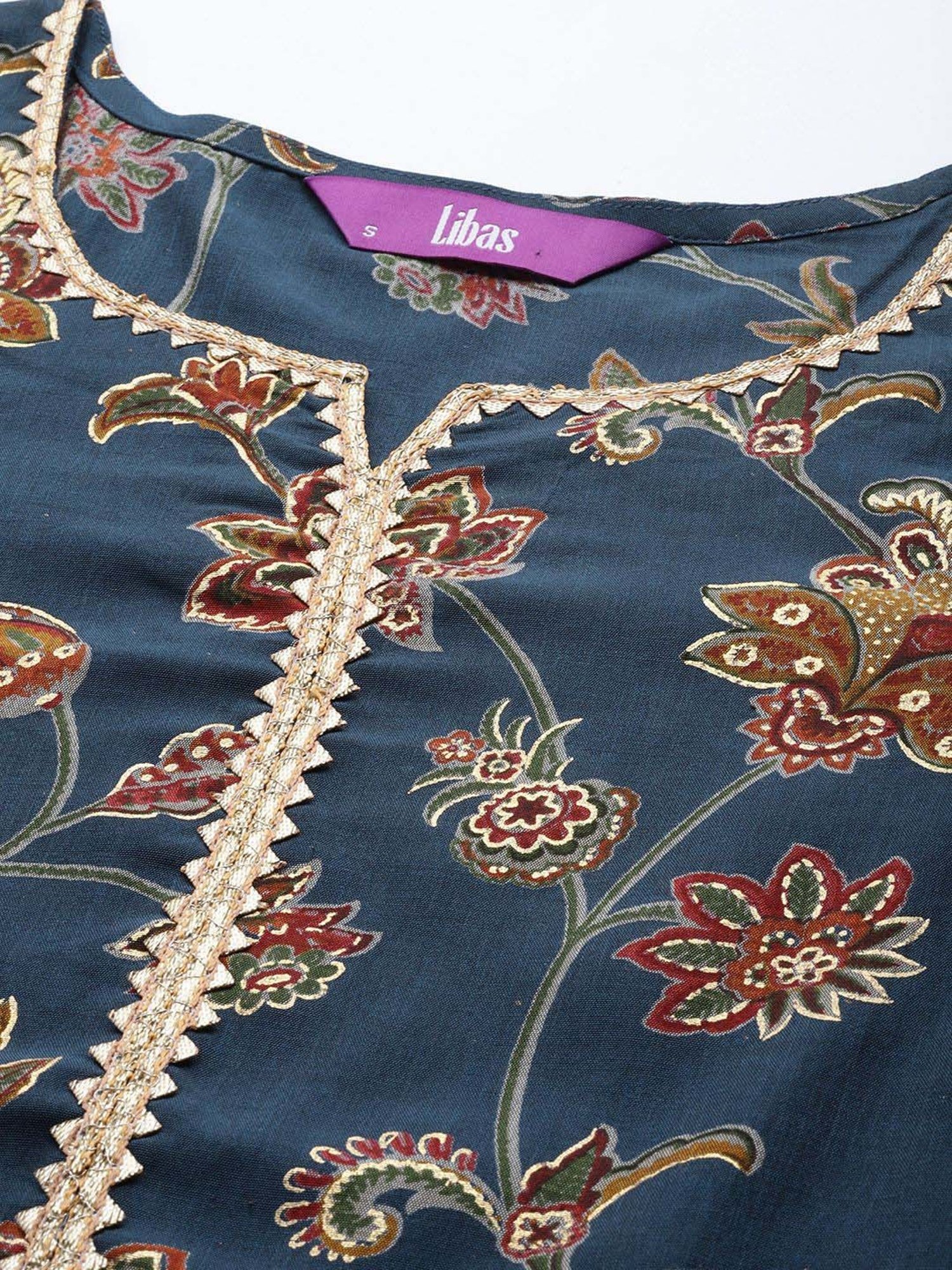 Libas Blue Printed Kurta Palazzo Set With Dupatta