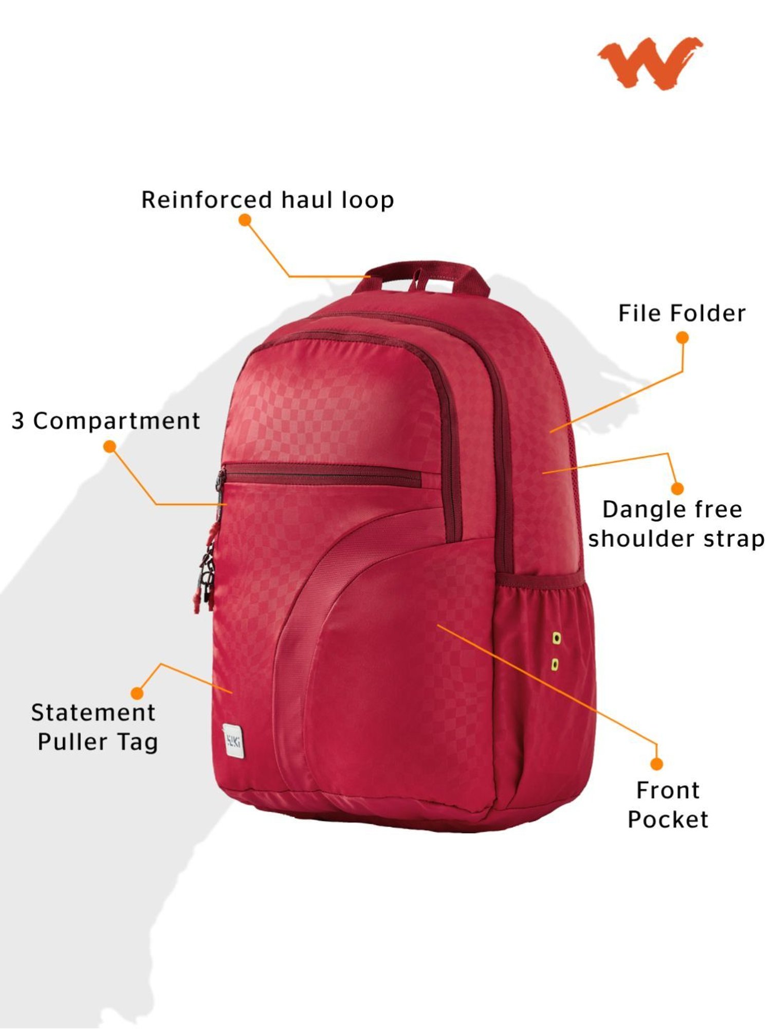 Wiki Back to School 3 Red Polyester Printed Backpack - 34 Ltrs