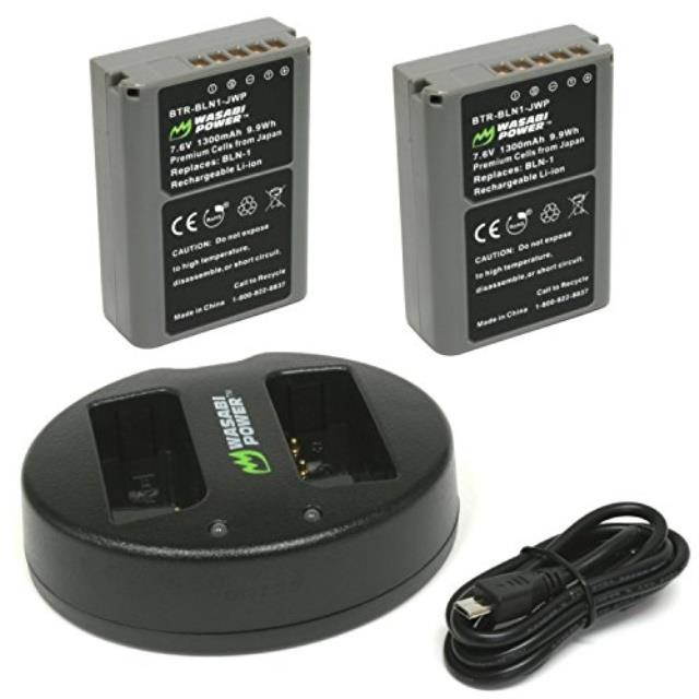 wasabi power battery 2pack and dual usb charger for olympus bln1, bcn1 and olympus omd em1, em5, pen ep5