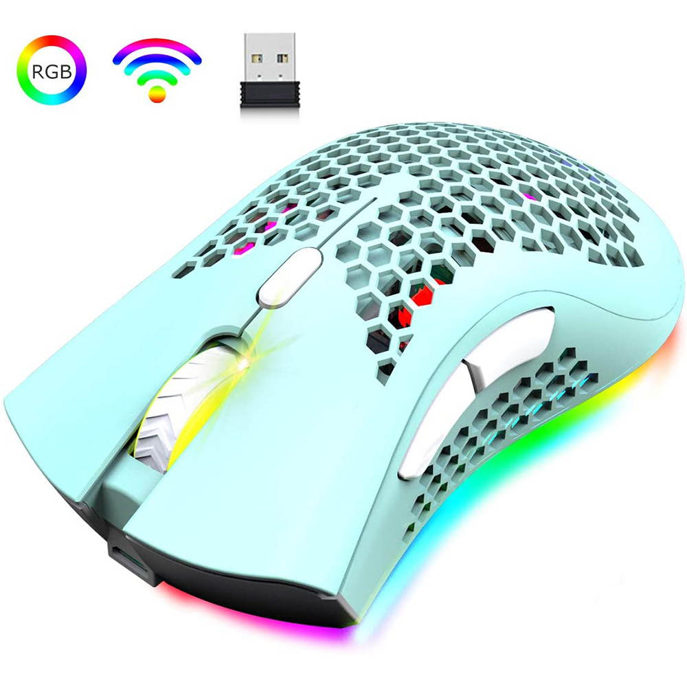 Wireless Lightweight Gaming Mouse Honeycomb with 7 Button Multi RGB Backlit Perforated Ergonomic Shell Optical Sensor Adjustable DPI Rechargeable 800 mAh Battery USB Receiver for PC Mac Gamer