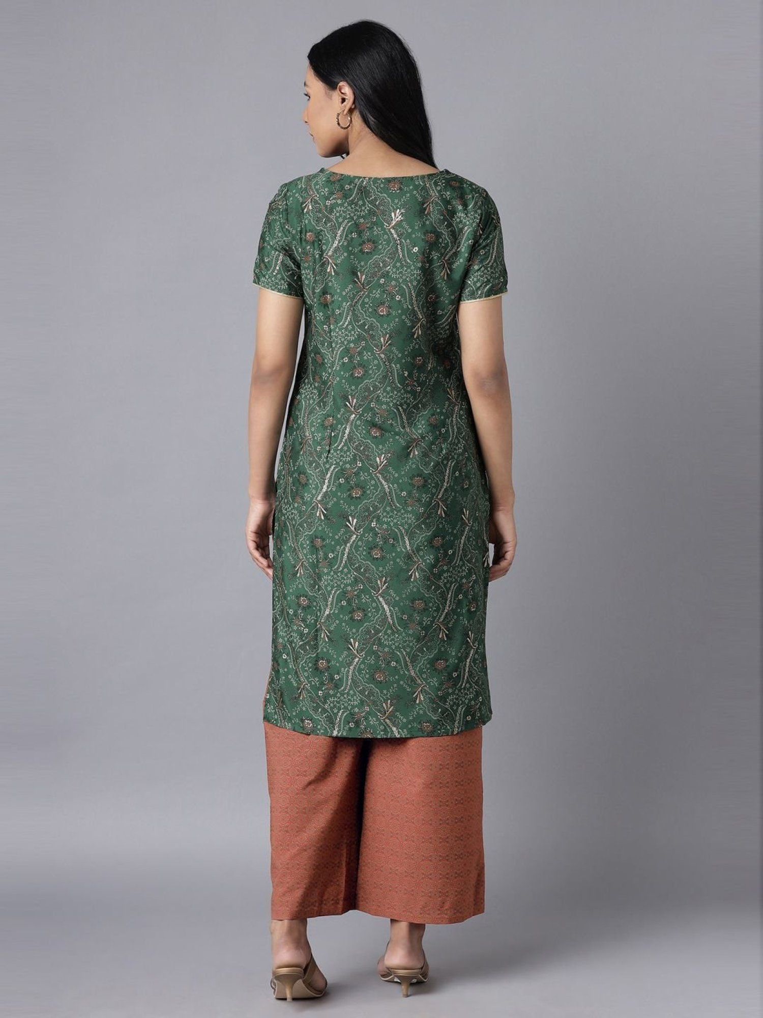Aure by Aurelia Green & Brown Printed Kurta Palazzo Set