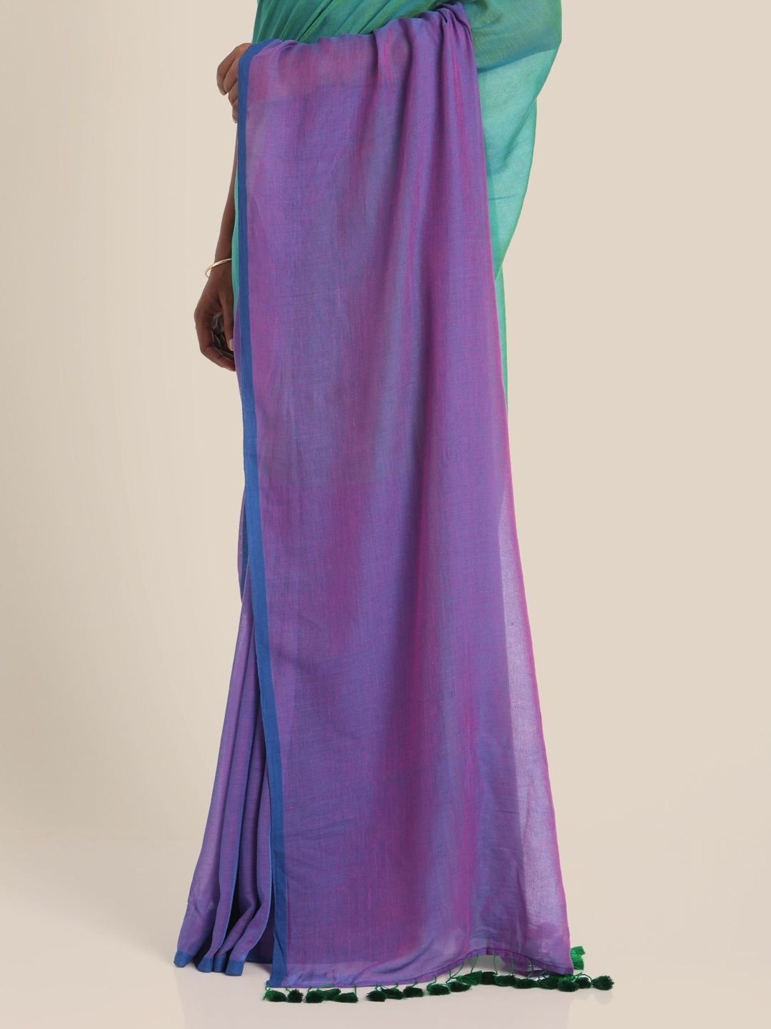 Suta Green & Purple Cotton Saree Without Blouse