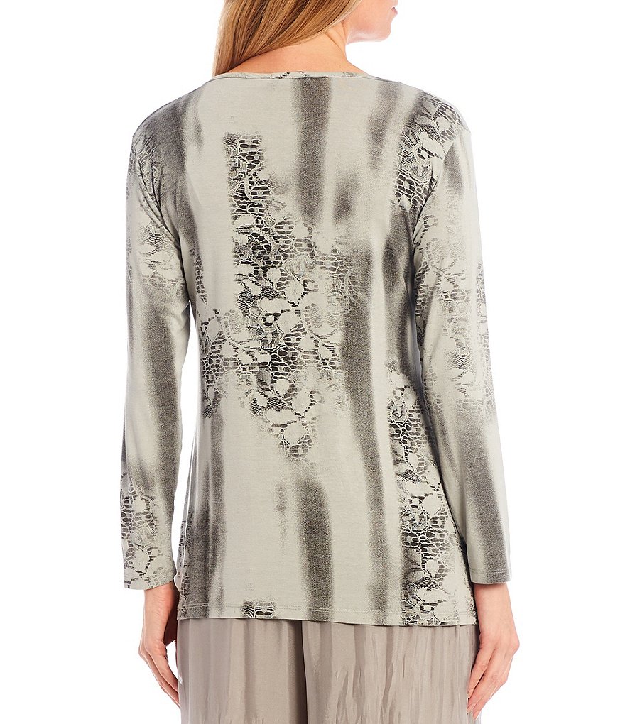 M Made in Italy Long Sleeve Jewel Neck Knit Top