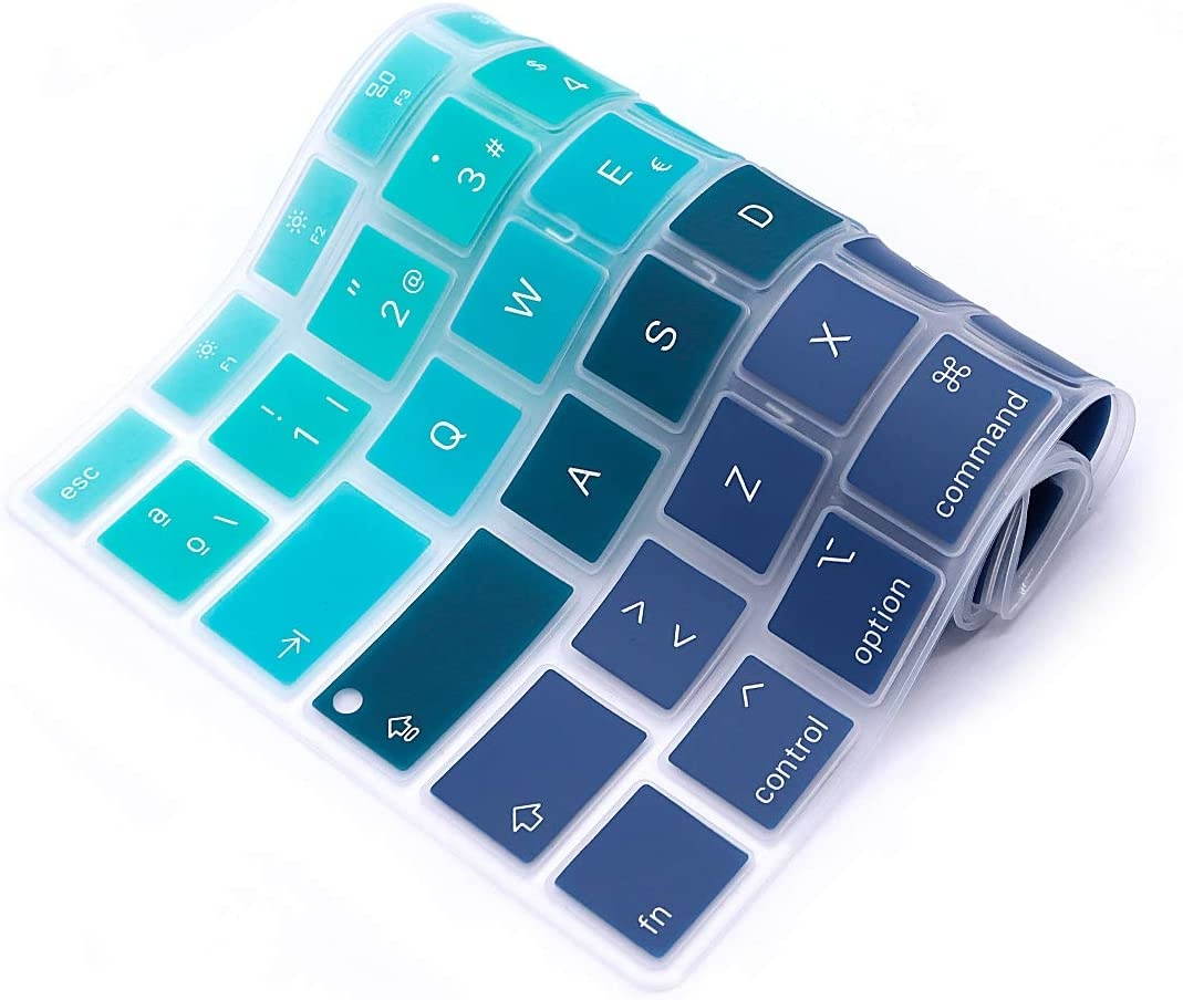 HRH Spanish Language ESP Skin,Silicone Keyboard Cover for MacBook Air 13 Inch 2020 with Touch ID (MODLE A2179 and A2337 Apple M1 Chip, US Layout) Keyboard Accessories Protector-Ombre Green