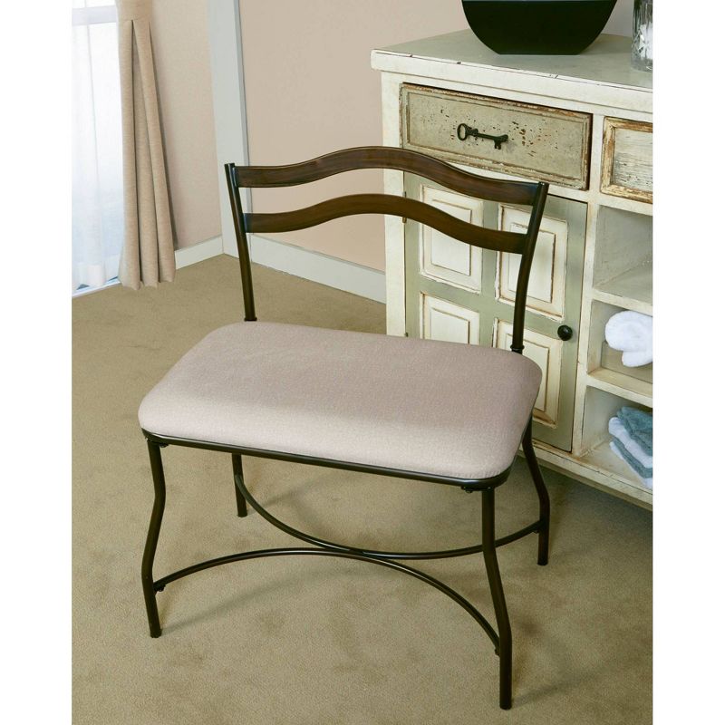 18" Windsor Metal Vanity Bench Burnished Bronze/Beige - Hillsdale Furniture